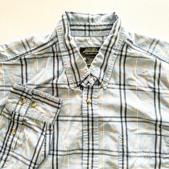 Eddie Bauer Relaxed Fit Tall XL Blue Plaid Longsleeve Button Down 100 Cotton EUC - Picture 1 of 8